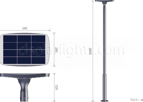 Dimensions of 15W-20W Solar Garden Light